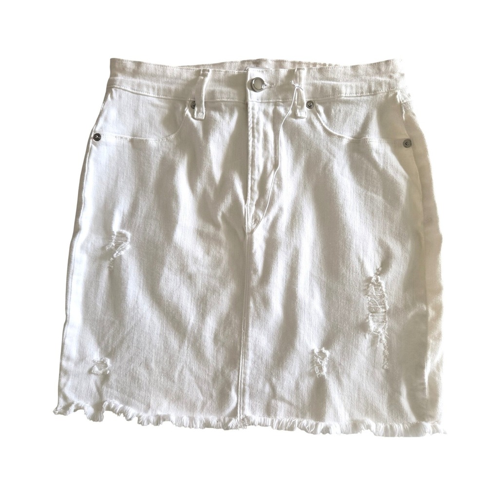 Good American White Distressed Denim Mini Skirt Raw‎ Hem Size 10/30 Stretch